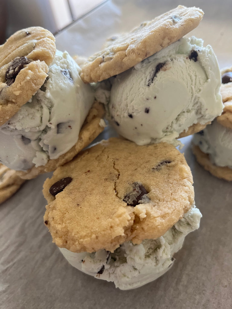 Mint Chocolate Chip Cookie Dairy-Free Organic Ice Cream Sandwiches Side Profile